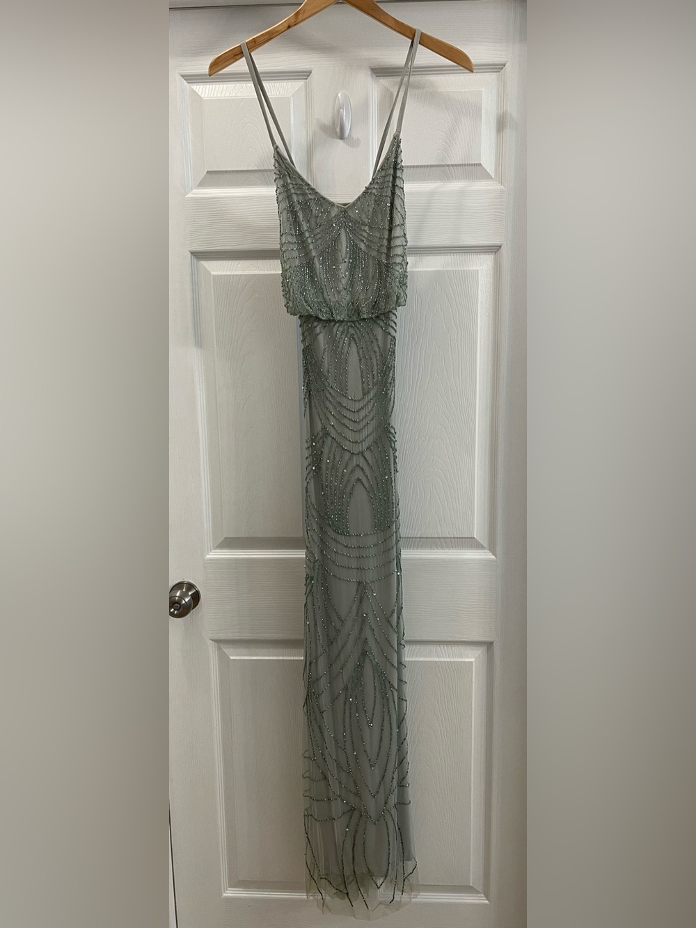 Adrianna Papell Sage Green Beaded Dress Size 6